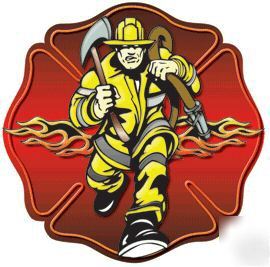 Sticker fire firefighter running maltese cross
