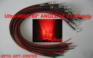 New 10PCS 12V wired 5MM red led wide viewing f/ship