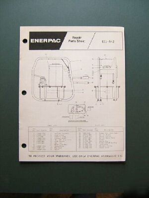 Enerpac eej-442 pump repair parts sheet/booklet/manual