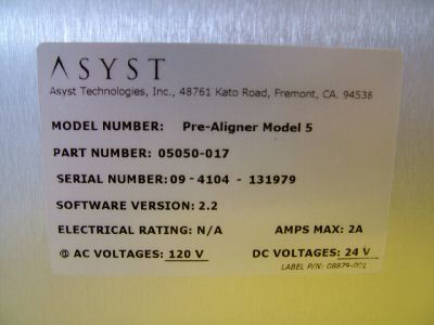 Asyst prealigner model 5 05050-017 300MM