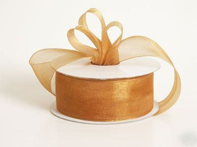 1-1/2 inch 25 yd old gold sheer organza ribbon wedding